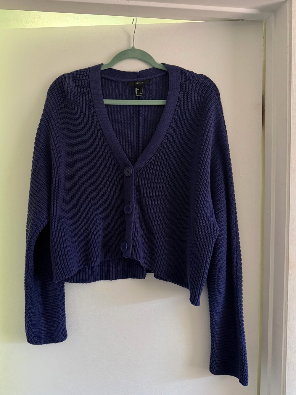 Forever 21 Navy Cropped V‑Neck Button Cardigan Sweater